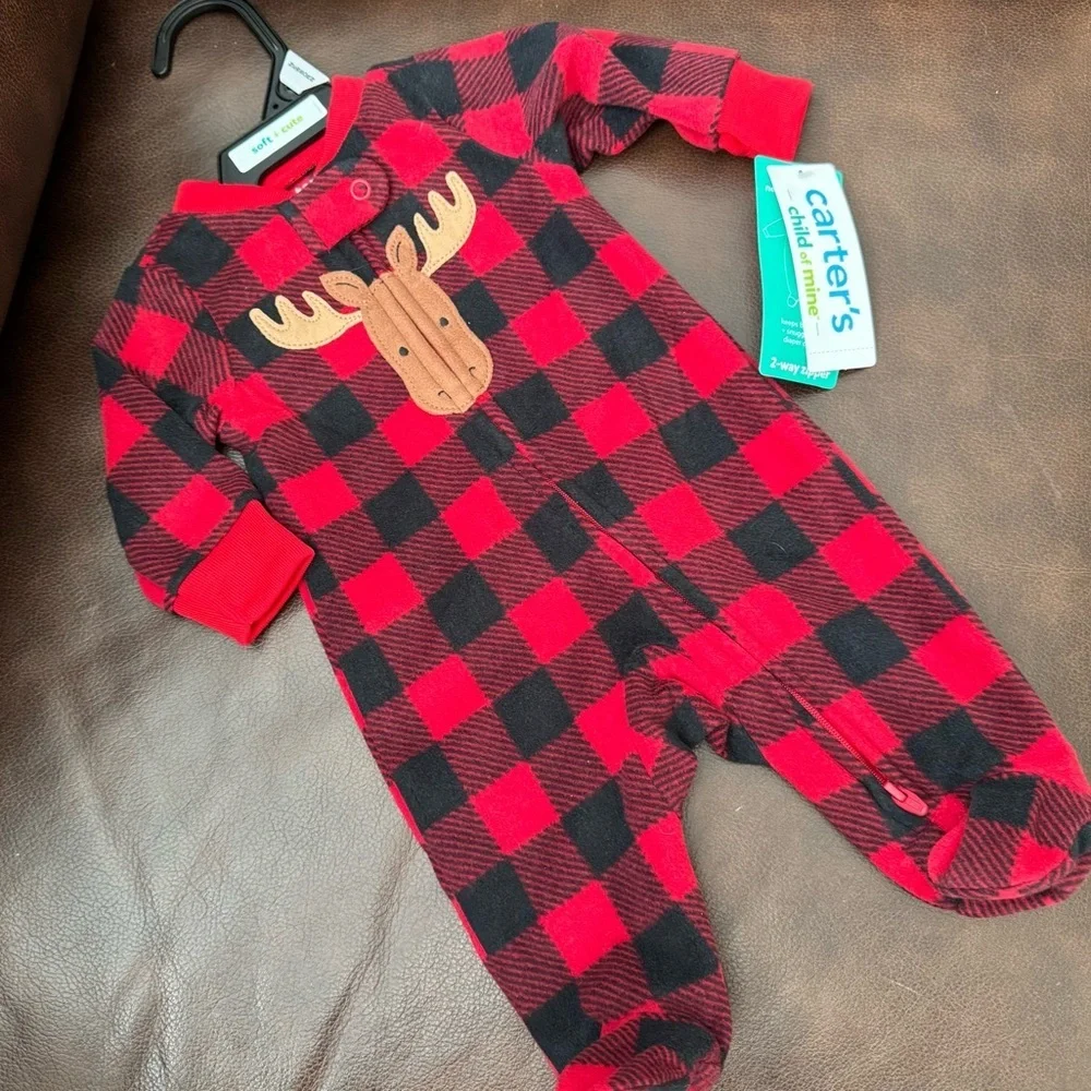 Carter’s Buffalo Plaid Moose Newborn Sleeper Pajama’s